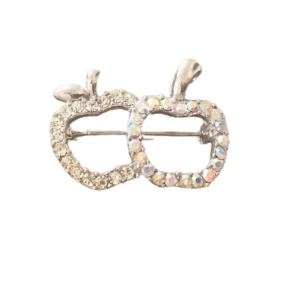 Silver double apple broach with pave crystals - Picture 3 of 3
